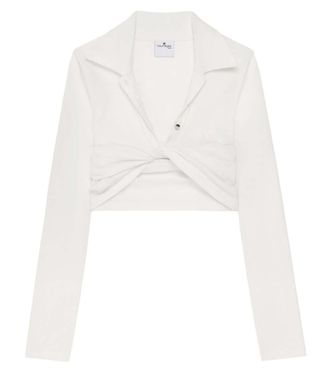 Courr&egrave;ges White Solid Peaked Lapel Top