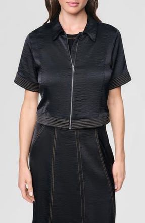 DKNY Short Sleeve Satin Jacket in Black/Dune at Nordstrom Rack, Size X-Small