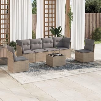 vidaXL Vidaxl - Set Sof&aacute;s De Jard&iacute;n 7 Piezas Y Cojines Rat&aacute;n Sint&eacute;tico Beige
