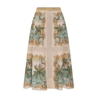 Farm Rio Farm Rio, Rokken, Dames, Veelkleurig, S, Linnen, Sand Royal Sea Crochet Midi Rok