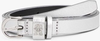 Tommy Hilfiger Womens Metallic Pebbled Leather Belt - Grey - 40