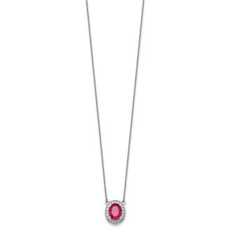 Diamond2Deal 14k White Gold Diamond and Oval Ruby Pendant Necklace