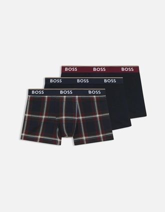 HUGO BOSS Mens Boss Black Trunk 3 Pack Check & Multi - Size: 32/32