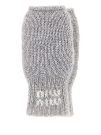 Miu Miu Guanti con logo - Grigio