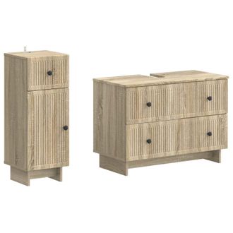 vidaXL Juego De Gabinete De Ba&ntilde;o De 2 Piezas Ede Roble Sonoma Vidaxl
