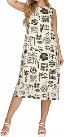 She + Sky Sleeveless Woven Print Midi Dress In Ivory