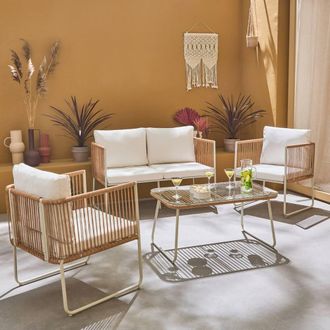 Sweeek 4-seater Garden Sofa Set With Plastic Ropes In Galvanised Steel in Light Brown