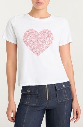 Cinq &agrave; Sept Rhinestone Doodle Heart T-Shirt in White/bisou at Nordstrom, Size X-Small