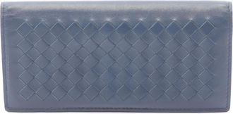 Bottega Veneta Blue Leather Long Wallet (Bi-Fold) (Pre-Owned)