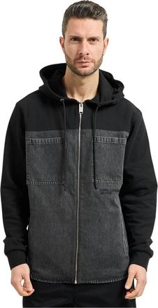 Karl Lagerfeld Mixed-Material Denim Jacket - Heren - Vesten met rits - Zwart - S - Denim - Hoodies & sweatvesten