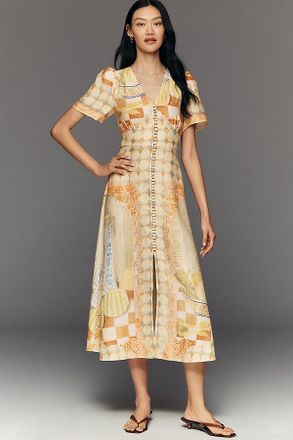 Hunter Bell Larson Short-Sleeve V-Neck Midi Dress