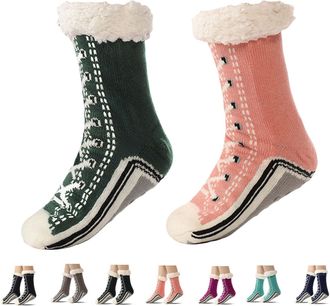 Generic Ultra-Thick Cute Slipper Home Socks, Ultra-Thick Cashmere Slipper Socks for Women, Soft Fleece Comfy Thick Socks with Grips (2Pcs-C)