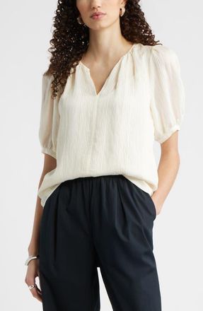 Nordstrom Puff Sleeve Top in Ivory Tofu Delray Stripe at Nordstrom, Size Xx-Large