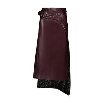 Paco Rabanne Midi Skirts, female, Brown, XS, Plum Vegan Leather Double Layer Midi Skirt
