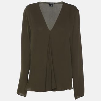 Theory Olive Green Silk Top M
