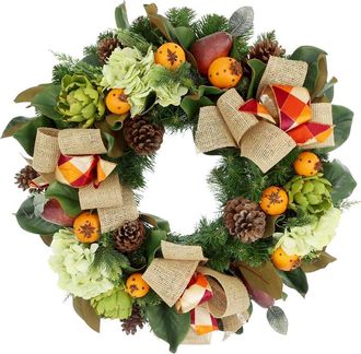 Creative Displays Inc. Handcrafted 28In Fall Wreath With Hydrangeas, Pinecones & Bows