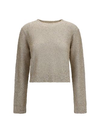 Brunello Cucinelli Womens Long-Sleeve Sequin Sweater Stone Linen