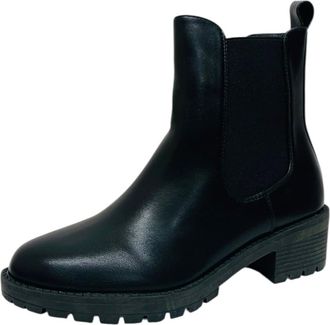 Generic Womens Elastic Panel Faux Leather Office Work Zip Ladies Ankle Boots (Black, One Size, UK Footwear Size System, Adult, Women, Numeric, Medium, 6.5)