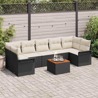 vidaXL Vidaxl - Conjunto De Sof&aacute; De Jard&iacute;n 8 Pcs Negro, Crema 55 X 55 X 37 Cm