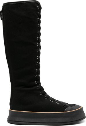 Max Mara lace-up canvas boots - women - Fabric/Calf Leather/Fabric/Rubber/Calf Leather - 36 - Black