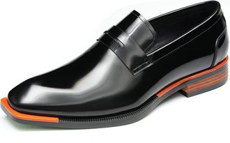 Generic Mens Square Toe Patent Leather Loafers Low Block Heel Formal Shoes Slip on Evening Party Prom Shoes,Black,6.5 UK