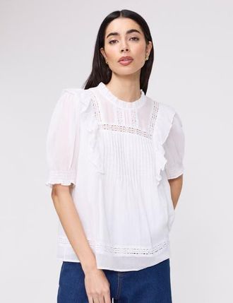 Finery Jolin Puff Sleeve Cotton Top in White at Nordstrom, Size 12