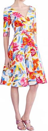 Talbot Runhof Painter Blossoms Piqué Day Dress In Multi