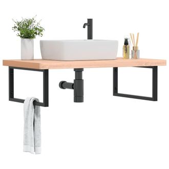 Berkfield Home Basin Shelf Wall Mounted Steel & Solid Wood Beech in Brown