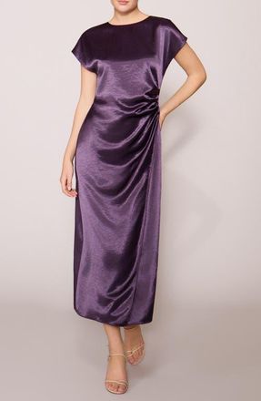 Melloday Cap Sleeve Side Cinched Satin Midi Dress in Eggplant at Nordstrom, Size X-Small