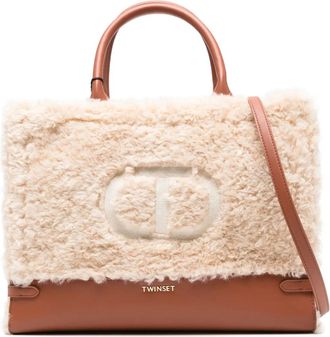 Twin-Set shearling top-handle tote bag - Toni neutri