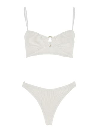 Hunza G Misty White Bikini With Fixed Spaghetti Straps And Cut-Out With Ring In Tech Fabric Stretch Woman