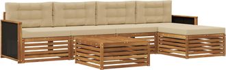 vidaXL Conjunto De Sof&aacute;s De Exterior 6 Uds. Natural Y Beige Poli&eacute;ster Vidaxl