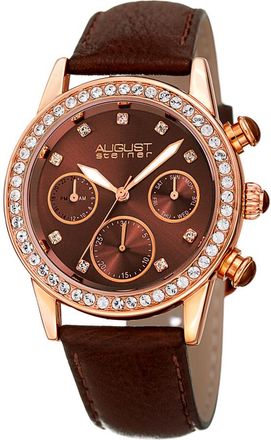 August Steiner Quartz Crystal Brown Dial Ladies Watch AS8236BR