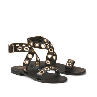 La Redoute Collections Leren sandalen met oogjes, enkelbandje