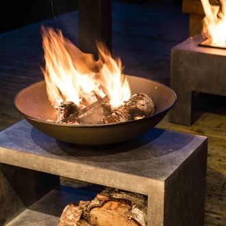 Ivyline Fire Pit & Rectangle Console Cement Finish H52Cm W64Cm in Stone