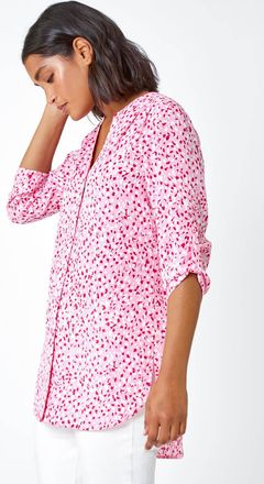 Roman Ditsy Print Button Up V-Neck Blouse