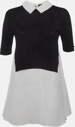 Elisabetta Franchi Black/cream Knit And Crepe T-Shirt Style Mini Dress