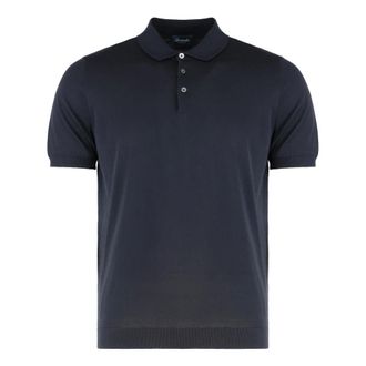 Drumohr Tops, Heren, Blauw, M, Katoen, Geribbelde Gebreide Katoenen Poloshirt