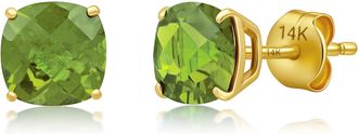 MAX + STONE 14k Yellow or White Gold 6MM Cushion Cut Gemstone Solitaire Gemstone Studs
