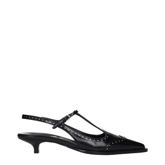 Miu Miu Black Leather Mid Heel Womens Pumps