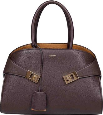 Ferragamo Hug Th M Handbag In Brown Leather