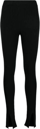 &Aacute;eron Geribbelde Zwarte Leggings met Voorste Split - Dames - Leggings - Zwart - L - Broeken