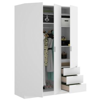 Dmora Armario Dbarro, Perchero Para Dormitorio, Armario Con 3 Puertas Batientes Y 3 Cajones, 121x52h184 Cm, Blanco - Dmora