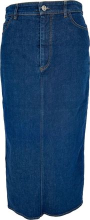 Victoria Beckham High-Rise Midi Denim Skirt in Blue Cotton