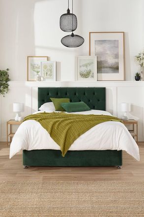 Aspire Home Accents Olivier Divan, Plush Fabric, Strutted Headboard, 2 Drawers in Emerald | Size: Small Double