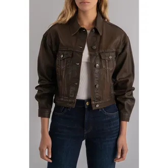 Kut from the Kloth Emrie Coated Nonstretch Denim Jacket in Chocolate at Nordstrom, Size Medium
