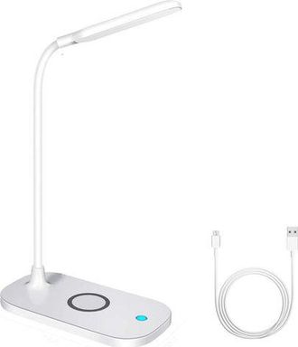 OEM L&aacute;mpara De Escritorio, 10w, 3 Modos, Qi, Cargador Inal&aacute;mbrico, Control T&aacute;ctil, Brazo Ajustable, Usb, Blanca