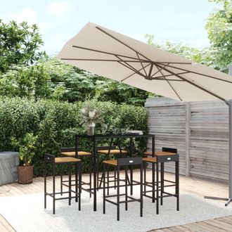vidaXL Mesa Bar Y Taburetes Jard&iacute;n 7 Pzas Madera Acacia Rat&aacute;n Pe Negro Vidaxl