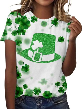 Generic Womens Workout Tops St Patricks Day T-Shirt Lucky Irish Shamrock Paddys Day Green Graphic Tees Tops