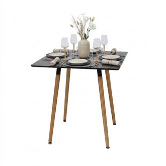 Relaxdays Relaxdays Mesa Comedor Cuadrada, Hbt: 75 X 75 X 75 Cm, Mdf Y Bamb&uacute;, Para 4 Personas, Estilo Escandinavo, Negro/natural